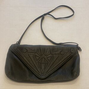 Diesel distressed Black Geometric LEATHER Crossbody Bag with removable straps